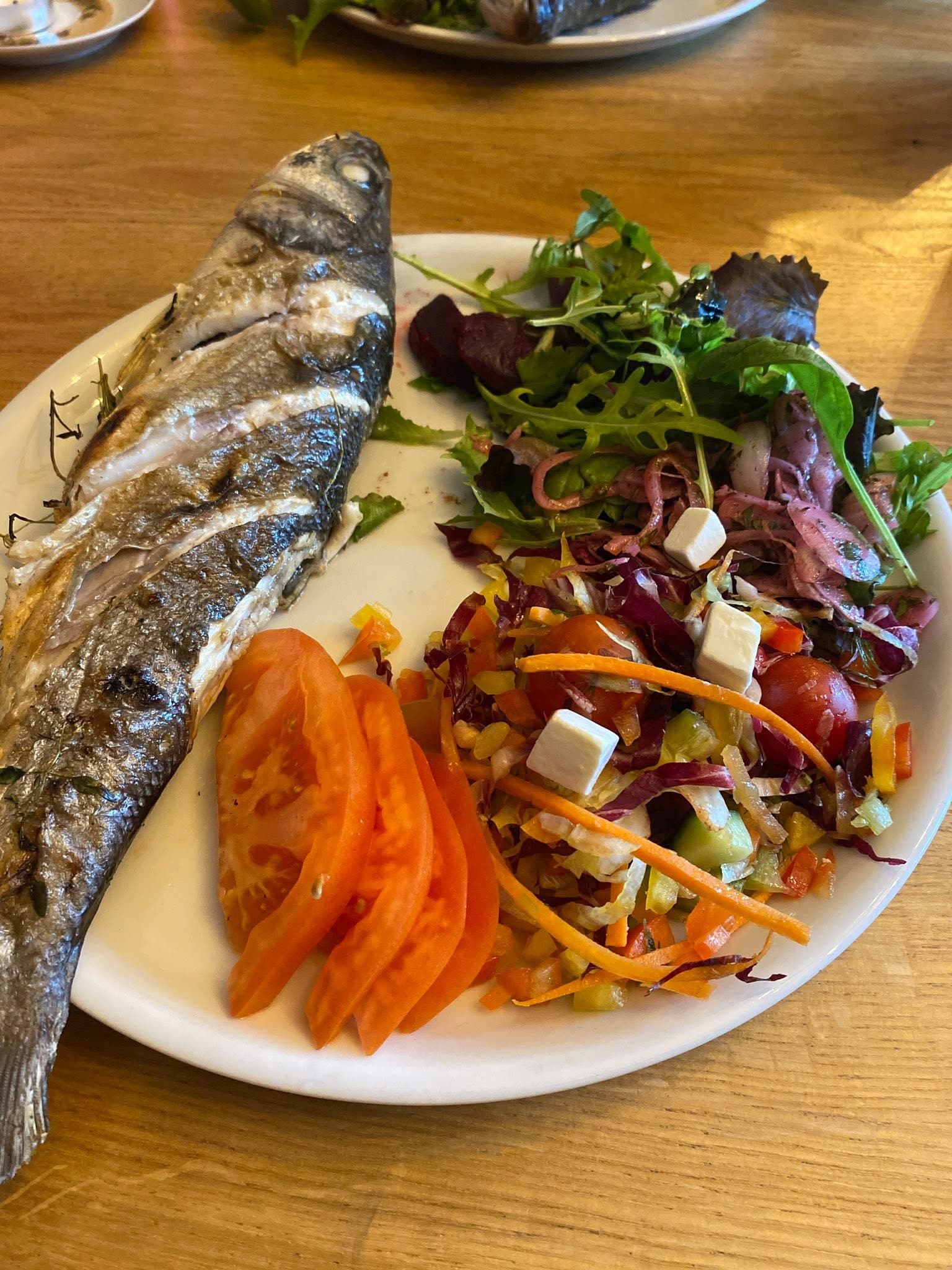 Whole grilled sea bass